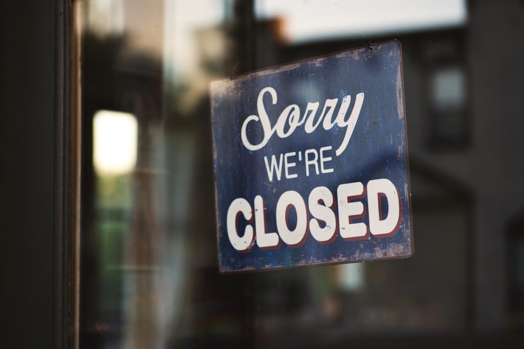 "Sorry we're closed" sign